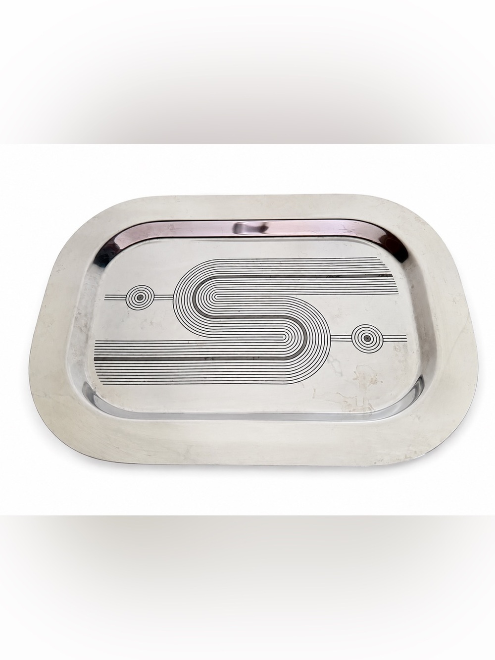 Vintage Mid Century Modern Stainless Steel Serving Tray Geometric 13.75”